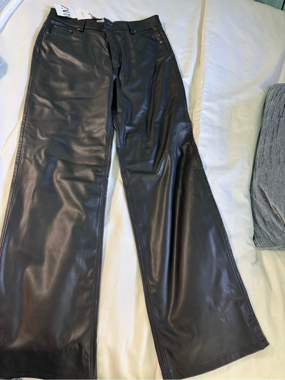Zaras 90s wide leg faux leather womens slacks NWTs